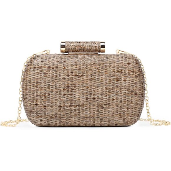 Khaki Small Woven Straw Clutch Crossbody Bag for Women, Multi-Use Summer Wicker - Picture 1 of 6
